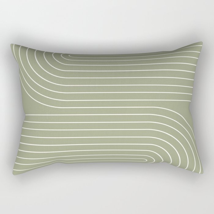Minimal Line Curvature LXXXII Earthy Sage Green Mid Century Modern Arch Abstract Rectangular Pillow Gallery Image 2