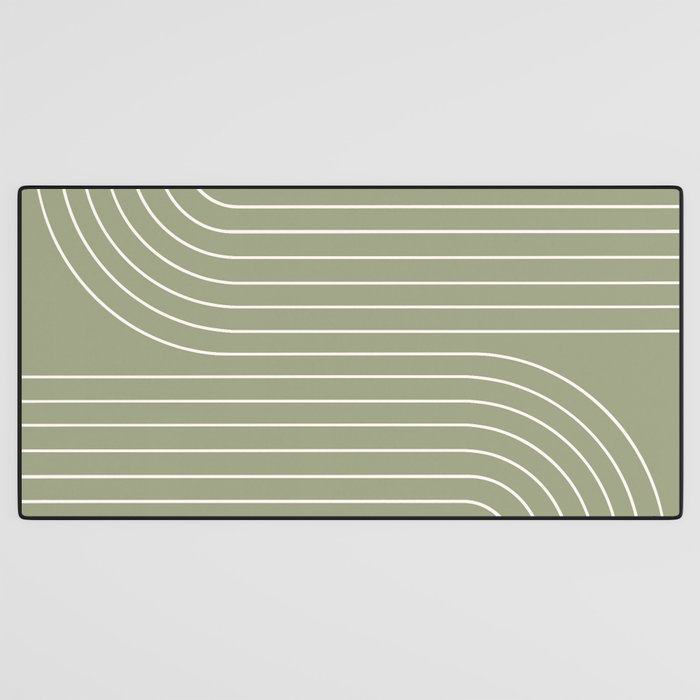 Minimal Line Curvature LXXXII Earthy Sage Green Mid Century Modern Arch Abstract Desk Mat Gallery Image 3