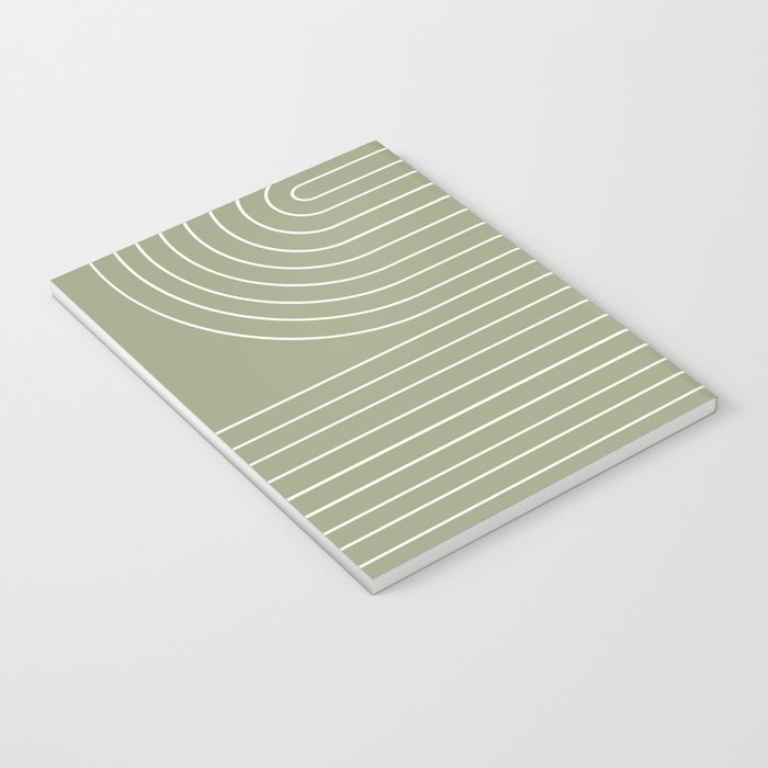 Minimal Line Curvature LXXXII Earthy Sage Green Mid Century Modern Arch Abstract Notebook Gallery Image 3