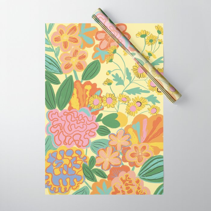 Yellow floral Wrapping Paper Gallery Image 1