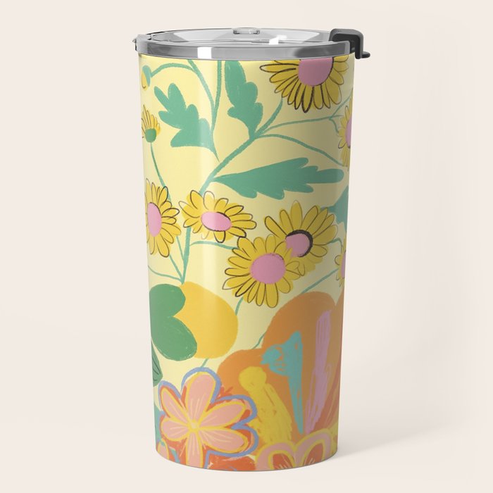 Yellow floral Travel Mug Gallery Image 2