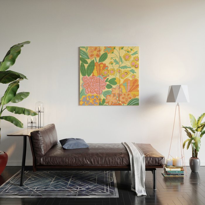 Yellow floral Wood Wall Art Gallery Image 2