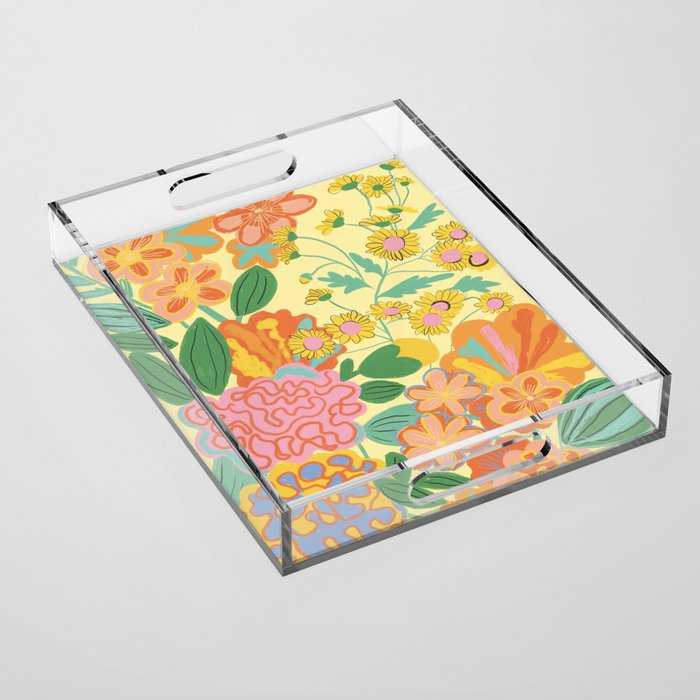 Yellow floral Acrylic Tray Gallery Image 1