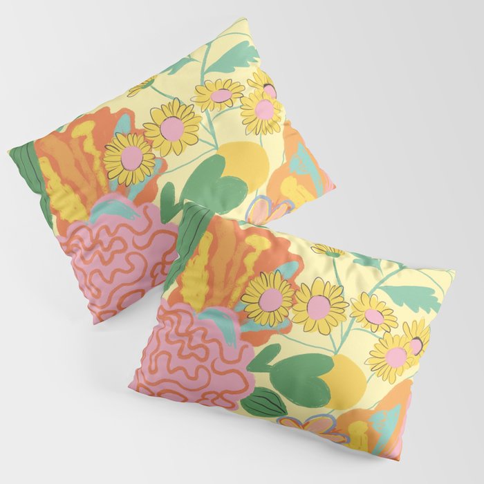 Yellow floral Pillow Sham Gallery Image 1