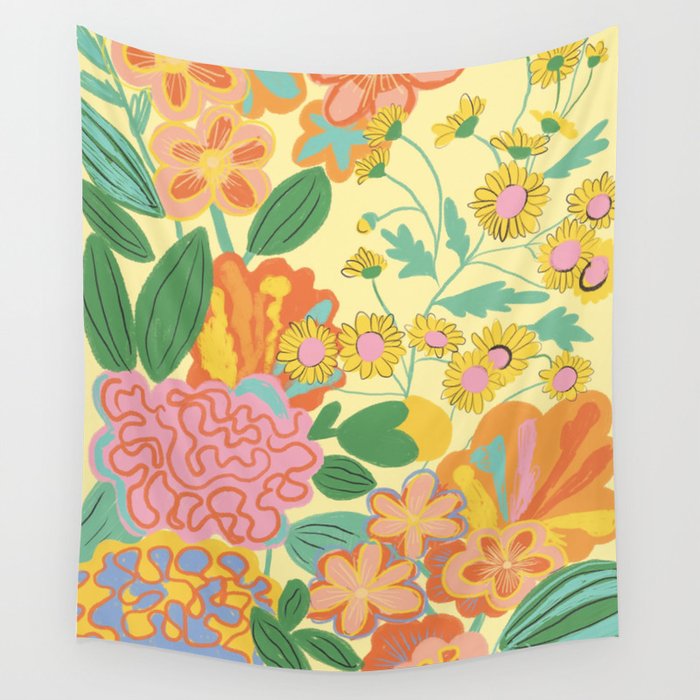 Yellow floral Wall Tapestry Gallery Image 1