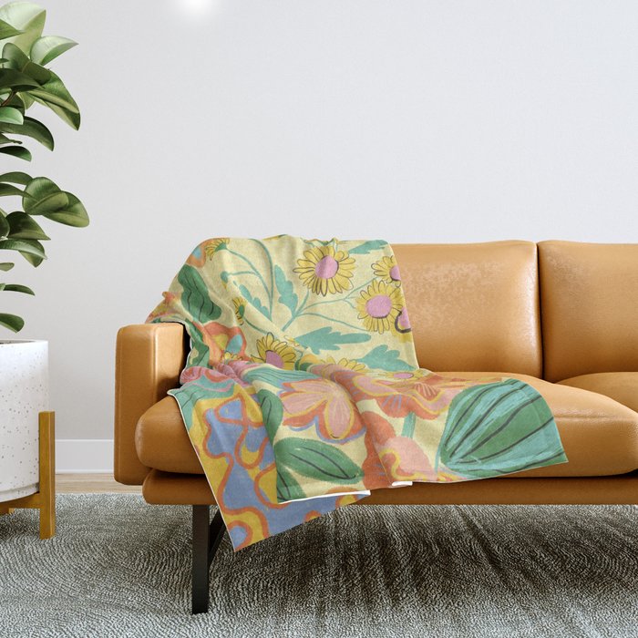 Yellow floral Throw Blanket Gallery Image 1