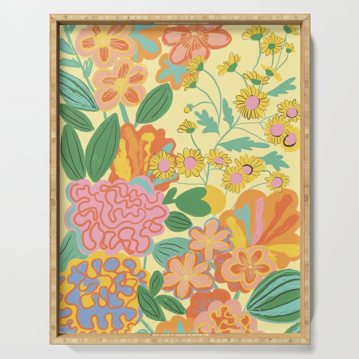 Yellow floral Serving Tray Gallery Image 1
