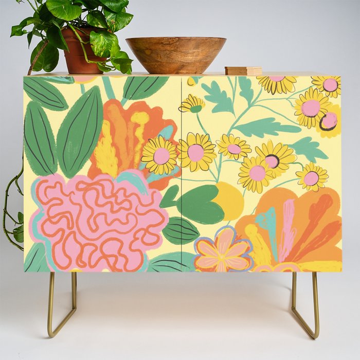 Yellow floral Credenza Gallery Image 1