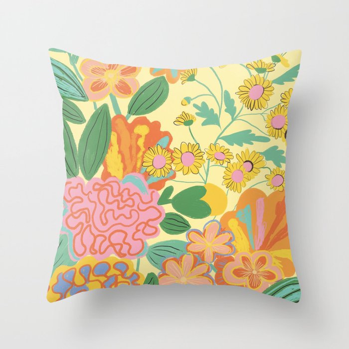 Yellow floral Throw Pillow Gallery Image 1