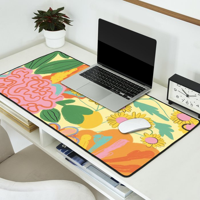 Yellow floral Desk Mat Gallery Image 2