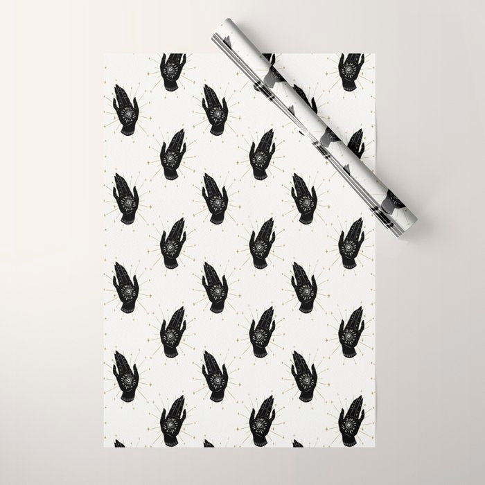 Mystic Hand with Eye - Black and Gold Ink Wrapping Paper Gallery Image 1