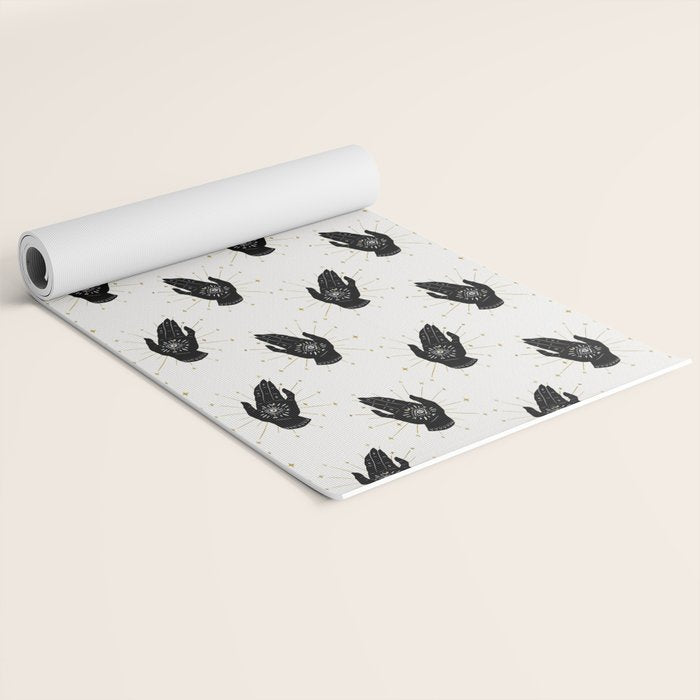 Mystic Hand with Eye - Black and Gold Ink Yoga Mat Gallery Image 2