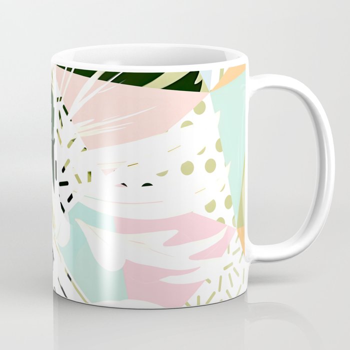 Monsterabstract, Abstract Tropical Nature Pastel Collage, Graphic Design Botanical Garden, Monstera Exotic Plants Geometric Shapes, Eclectic Bohemian Contemporary Color Story  Coffee Mug Gallery Image 1