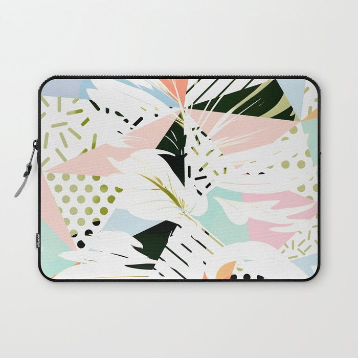 Monsterabstract, Abstract Tropical Nature Pastel Collage, Graphic Design Botanical Garden, Monstera Exotic Plants Geometric Shapes, Eclectic Bohemian Contemporary Color Story  Laptop Sleeve Gallery Image 1