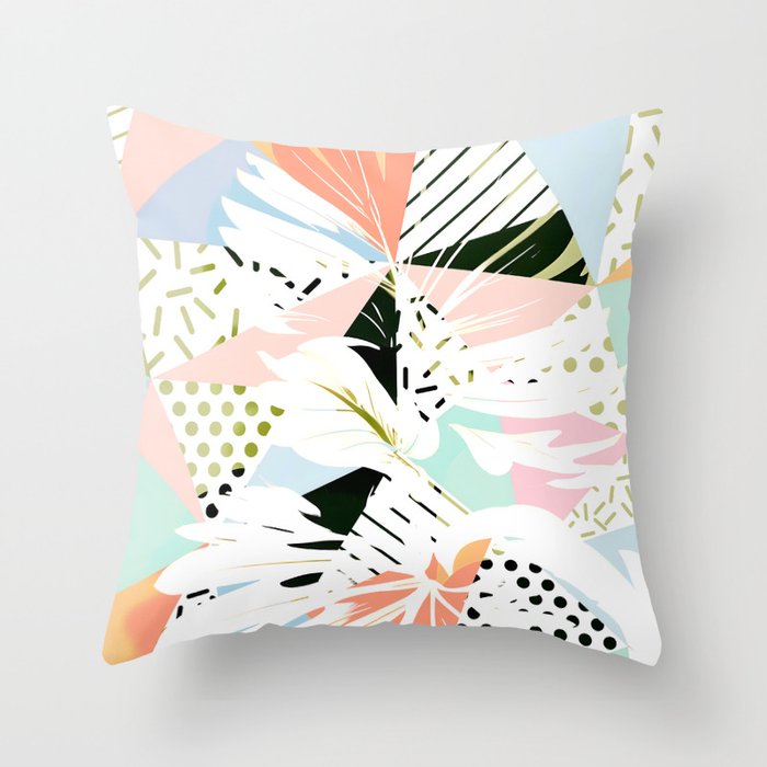 Monsterabstract, Abstract Tropical Nature Pastel Collage, Graphic Design Botanical Garden, Monstera Exotic Plants Geometric Shapes, Eclectic Bohemian Contemporary Color Story  Throw Pillow Gallery Image 6