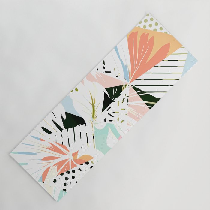 Monsterabstract, Abstract Tropical Nature Pastel Collage, Graphic Design Botanical Garden, Monstera Exotic Plants Geometric Shapes, Eclectic Bohemian Contemporary Color Story  Yoga Mat Gallery Image 1