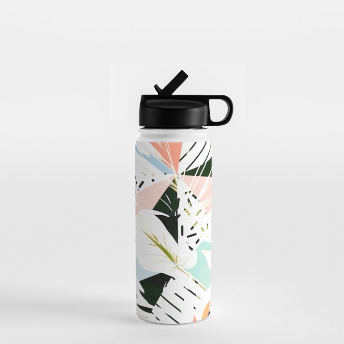 Monsterabstract, Abstract Tropical Nature Pastel Collage, Graphic Design Botanical Garden, Monstera Exotic Plants Geometric Shapes, Eclectic Bohemian Contemporary Color Story  Water Bottle Gallery Image 1