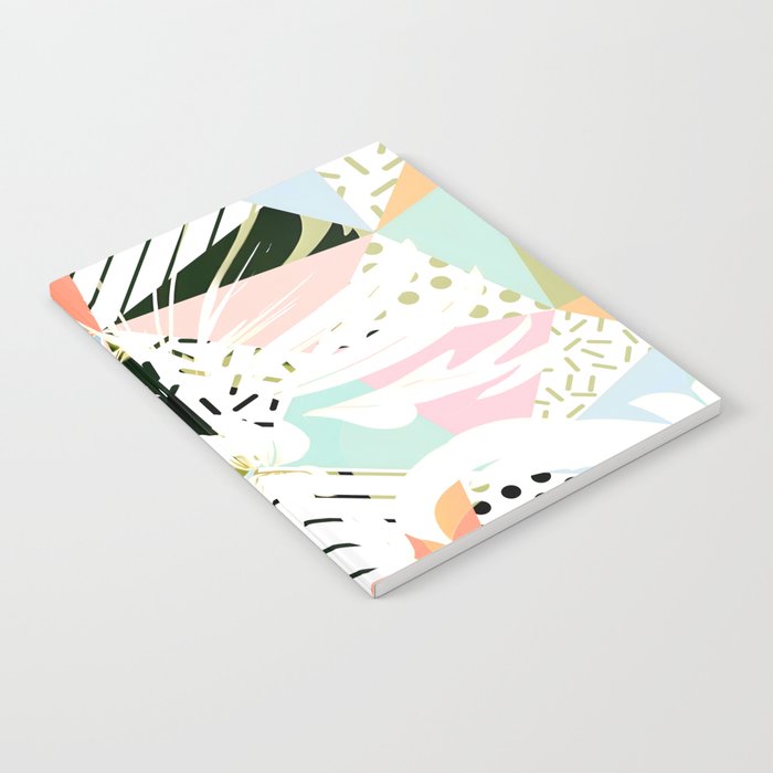 Monsterabstract, Abstract Tropical Nature Pastel Collage, Graphic Design Botanical Garden, Monstera Exotic Plants Geometric Shapes, Eclectic Bohemian Contemporary Color Story  Notebook Gallery Image 1