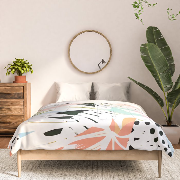 Monsterabstract, Abstract Tropical Nature Pastel Collage, Graphic Design Botanical Garden, Monstera Exotic Plants Geometric Shapes, Eclectic Bohemian Contemporary Color Story  Comforter Gallery Image 3