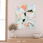 Monsterabstract, Abstract Tropical Nature Pastel Collage, Graphic Design Botanical Garden, Monstera Exotic Plants Geometric Shapes, Eclectic Bohemian Contemporary Color Story  Wall Tapestry Gallery Image 2