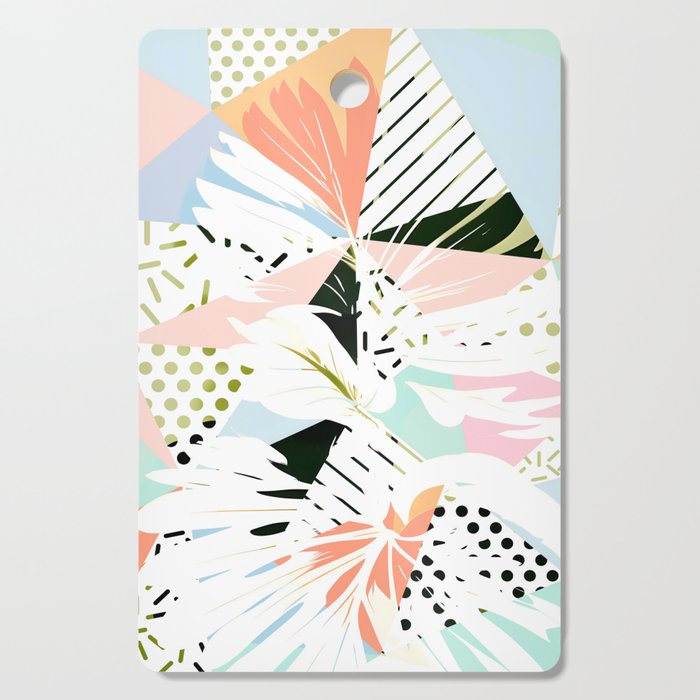 Monsterabstract, Abstract Tropical Nature Pastel Collage, Graphic Design Botanical Garden, Monstera Exotic Plants Geometric Shapes, Eclectic Bohemian Contemporary Color Story  Cutting Board Gallery Image 1