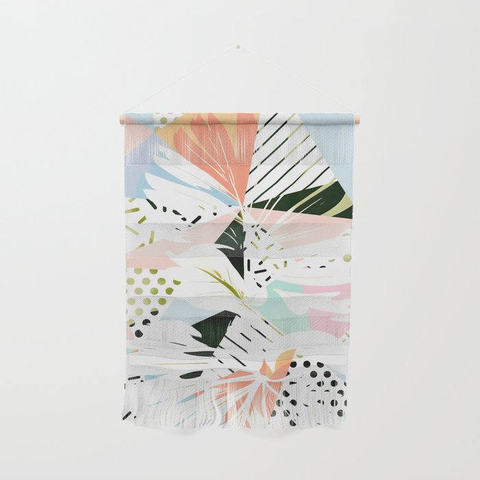 Monsterabstract, Abstract Tropical Nature Pastel Collage, Graphic Design Botanical Garden, Monstera Exotic Plants Geometric Shapes, Eclectic Bohemian Contemporary Color Story  Wall Hanging Gallery Image 1