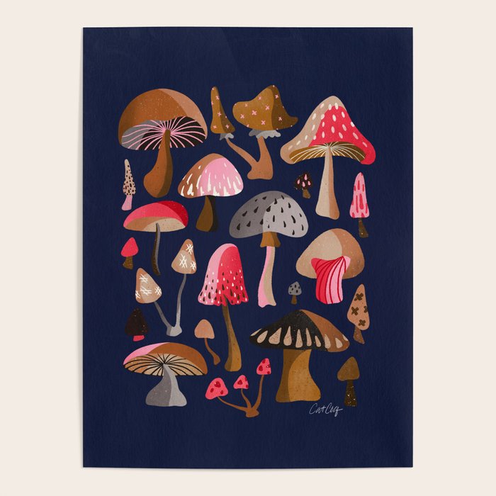 Mushroom Collection - Navy Poster Gallery Image 1