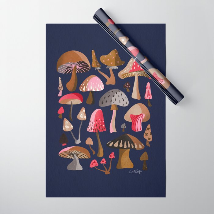 Mushroom Collection - Navy Wrapping Paper Gallery Image 1