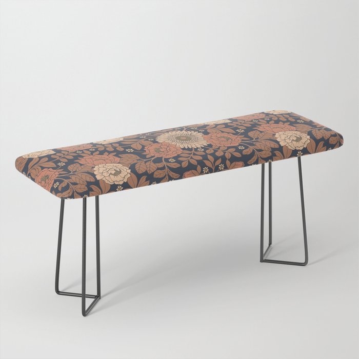 Peach, Dusty Rose, Mauve & Blue-Gray Floral Pattern Bench Gallery Image 1