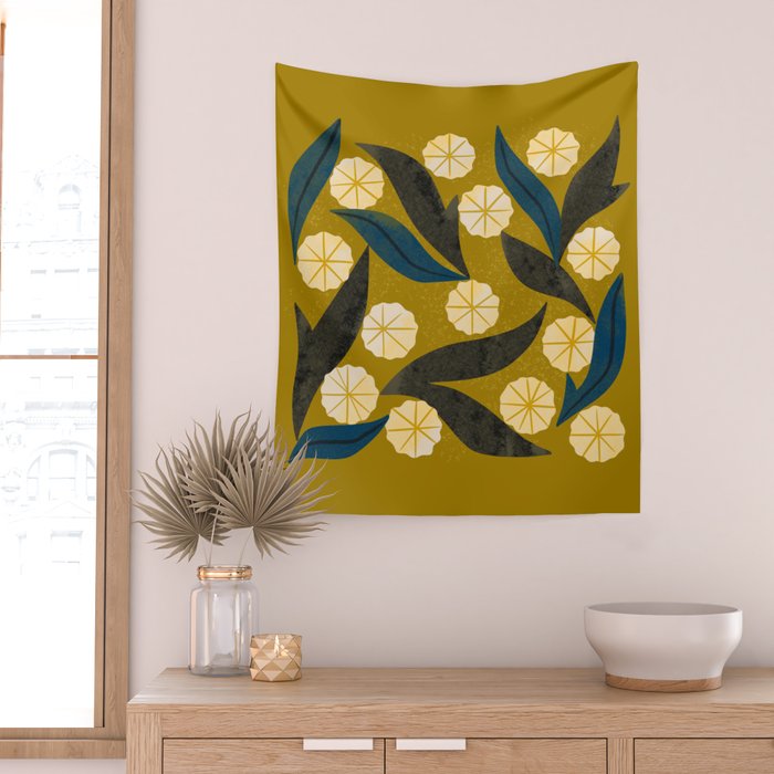 Gold Floral Wall Tapestry Gallery Image 2