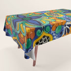 Maximalist leaves mexican flowers talavera pottery blue azulejo tile Tablecloth Gallery Image 1