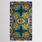 Maximalist leaves mexican flowers talavera pottery blue azulejo tile Tablecloth Gallery Image 2