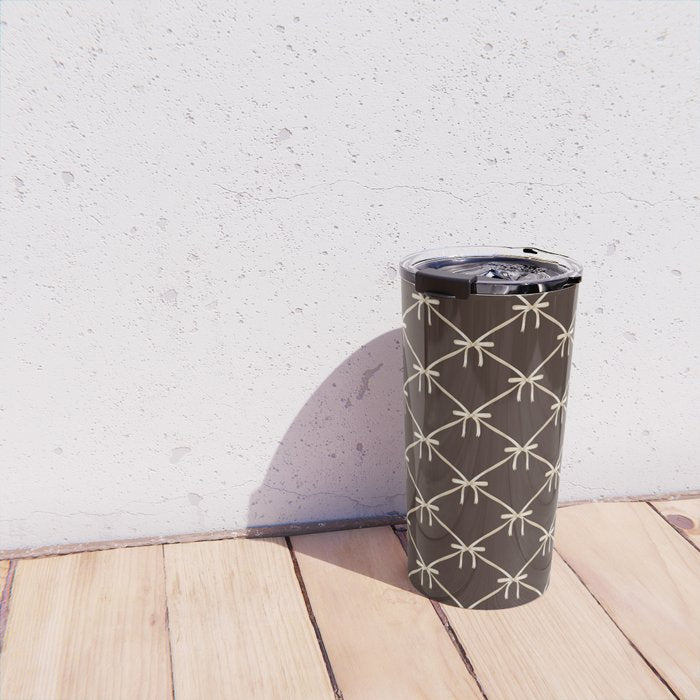 Bows and Ribbons Pattern LXIII Mocha Brown Travel Mug Gallery Image 4