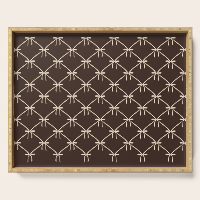 Bows and Ribbons Pattern LXIII Mocha Brown Serving Tray Gallery Image 1