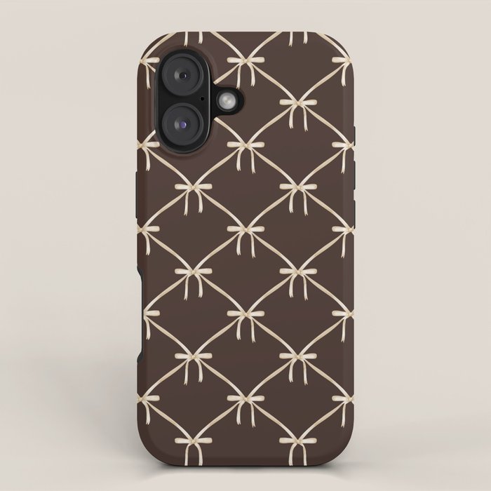 Bows and Ribbons Pattern LXIII Mocha Brown iPhone Case Gallery Image 1