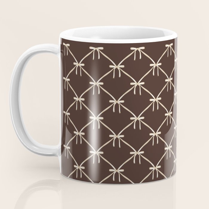 Bows and Ribbons Pattern LXIII Mocha Brown Coffee Mug Gallery Image 3