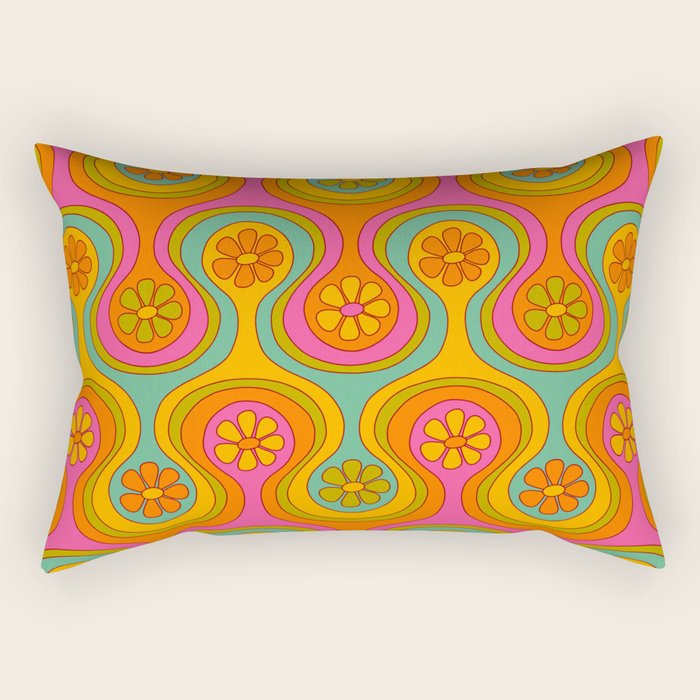 Groovy 60s Midcentury Modern Flower Pattern Rectangular Pillow Gallery Image 2