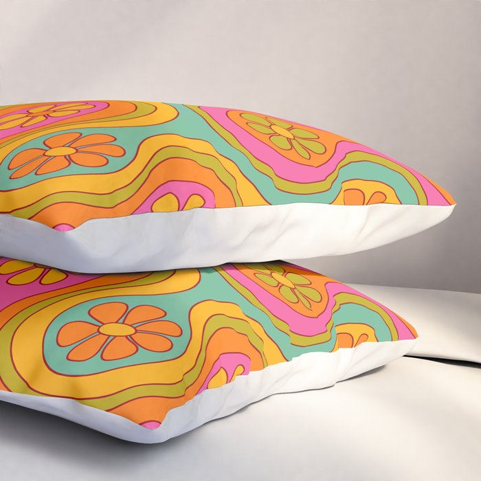 Groovy 60s Midcentury Modern Flower Pattern Pillow Sham Gallery Image 3