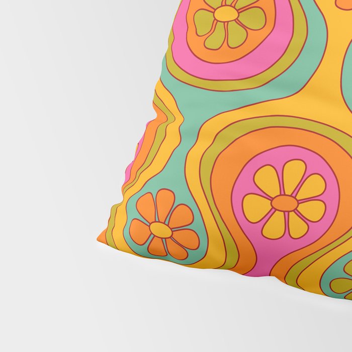 Groovy 60s Midcentury Modern Flower Pattern Pillow Sham Gallery Image 4