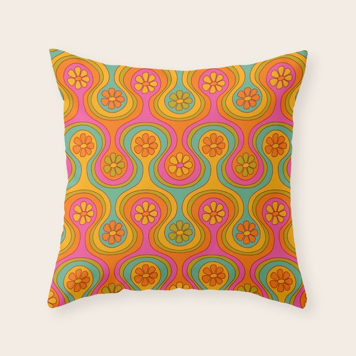 Groovy 60s Midcentury Modern Flower Pattern Throw Pillow Gallery Image 6