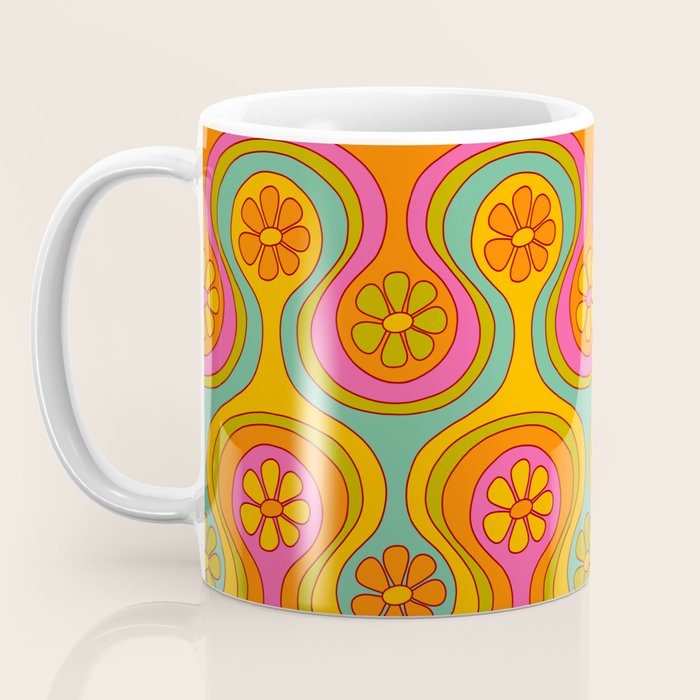 Groovy 60s Midcentury Modern Flower Pattern Coffee Mug Gallery Image 3