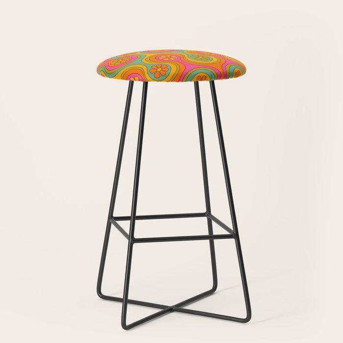 Groovy 60s Midcentury Modern Flower Pattern Stool Gallery Image 1