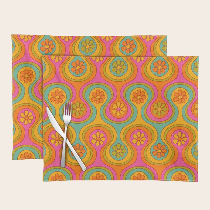 Groovy 60s Midcentury Modern Flower Pattern Placemat
