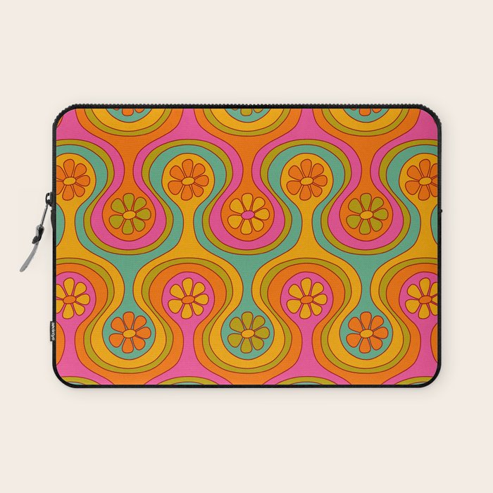 Groovy 60s Midcentury Modern Flower Pattern Laptop Sleeve Gallery Image 1