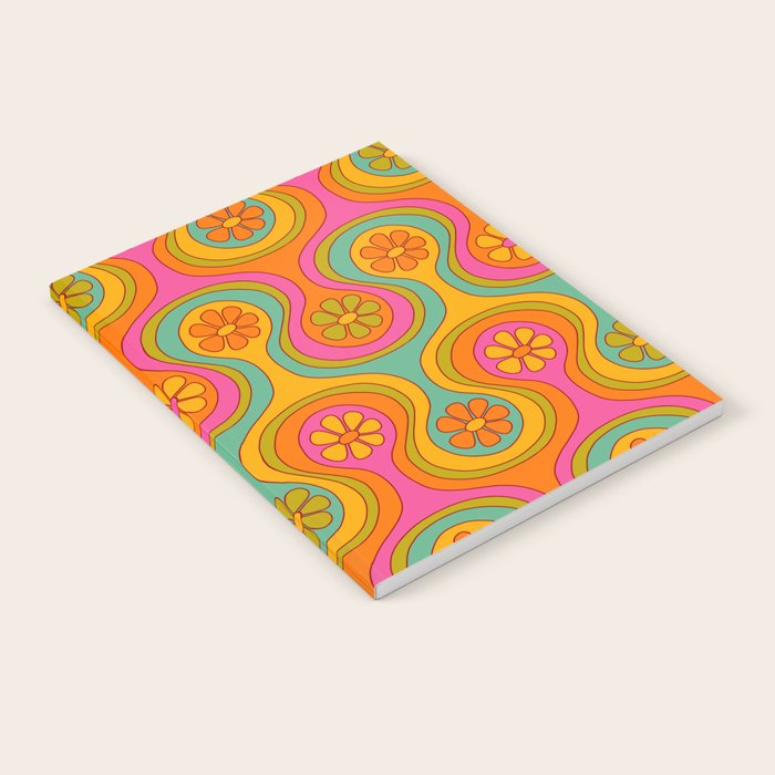 Groovy 60s Midcentury Modern Flower Pattern Notebook Gallery Image 2