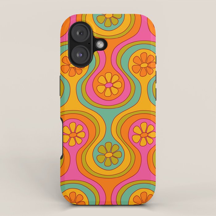 Groovy 60s Midcentury Modern Flower Pattern iPhone Case