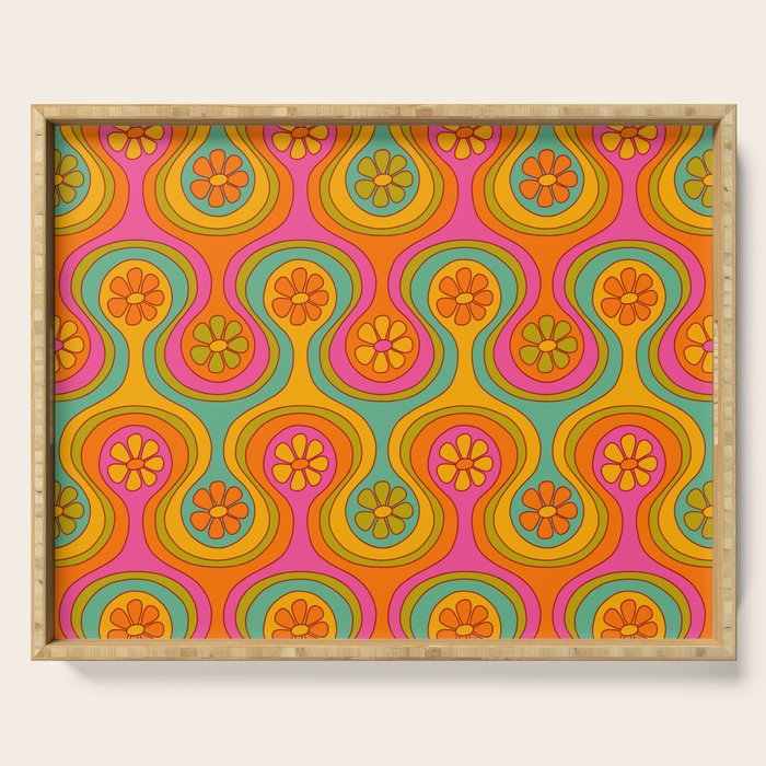 Groovy 60s Midcentury Modern Flower Pattern Serving Tray Gallery Image 1