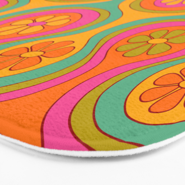 Groovy 60s Midcentury Modern Flower Pattern Bath Mat Gallery Image 3