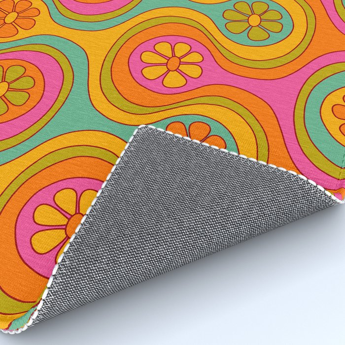 Groovy 60s Midcentury Modern Flower Pattern Rug Gallery Image 4