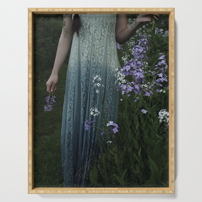 flowers of her soul - moody garden portrait Serving Tray Gallery Image 1